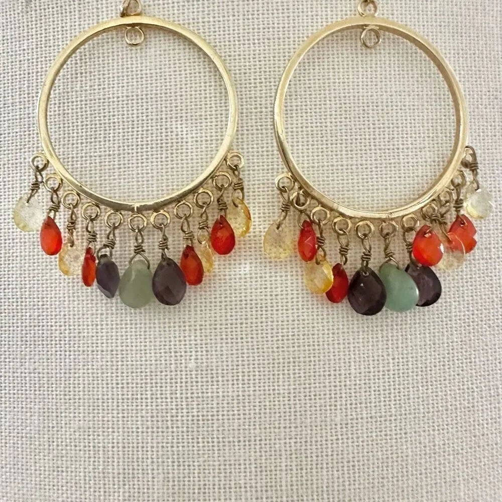 Gold tone colorful beaded round earrings